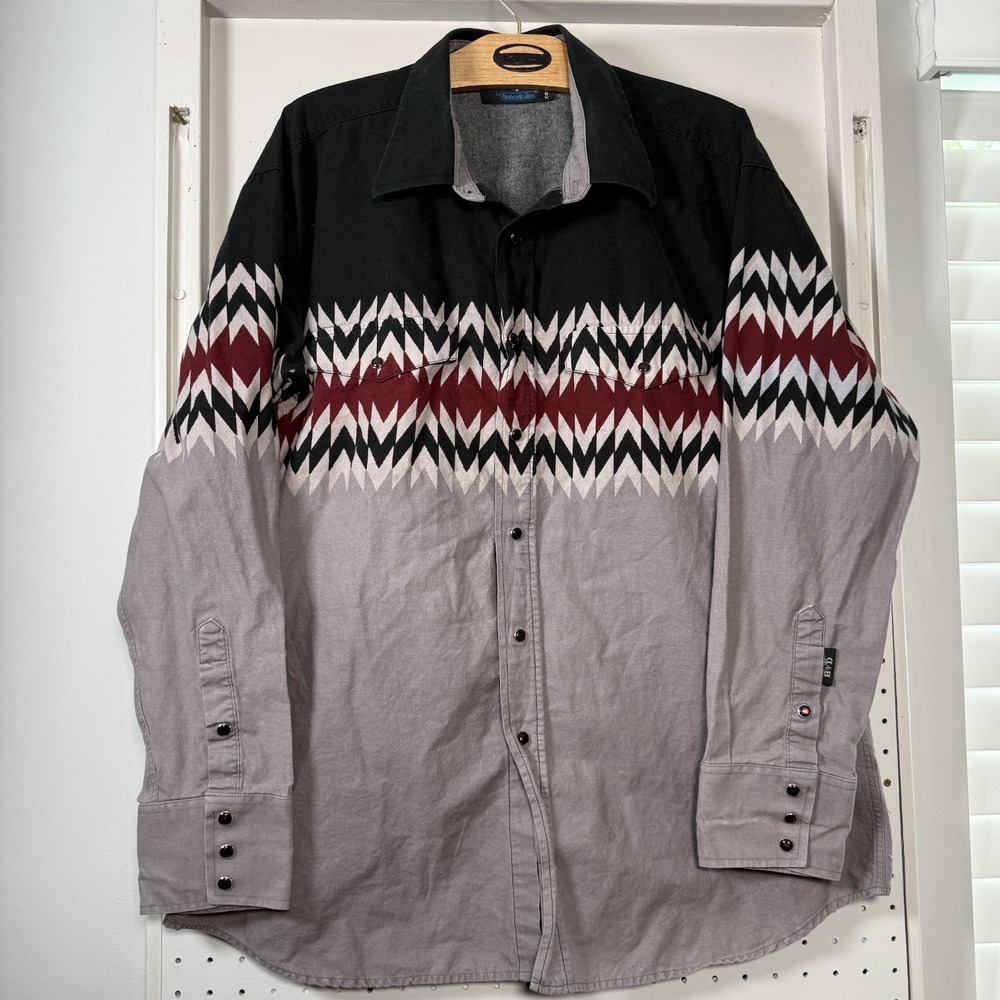 Vintage Brooks & Dunn Western Shirt Mens Large Gray Chest Flap Pocket Pearl Snap